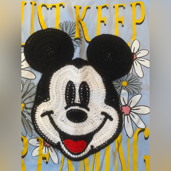 Disney Mickey Mouse Embroidered Blue Short Sleeve Crop Top Women’s Size Small - Picture 4 of 5